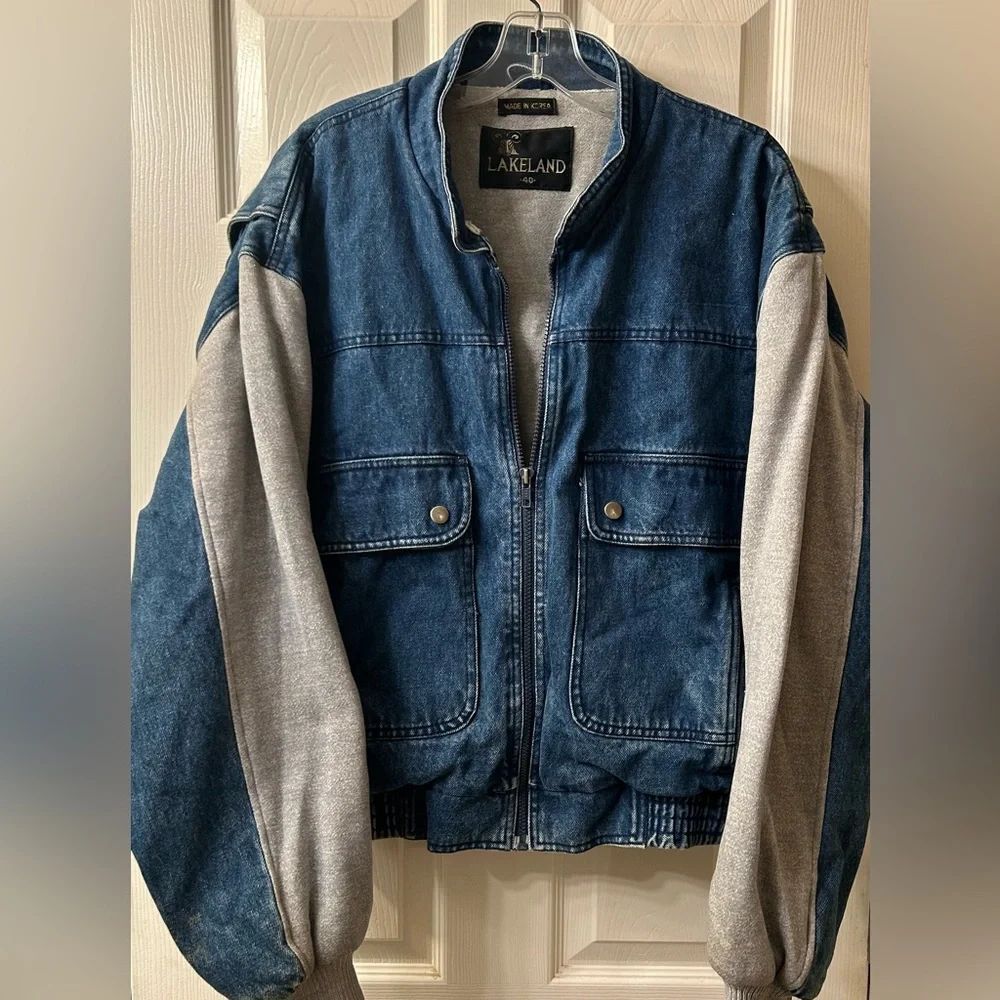 Lakeland Vintage Blue and Gray Men's Bomber jean Jacket size L